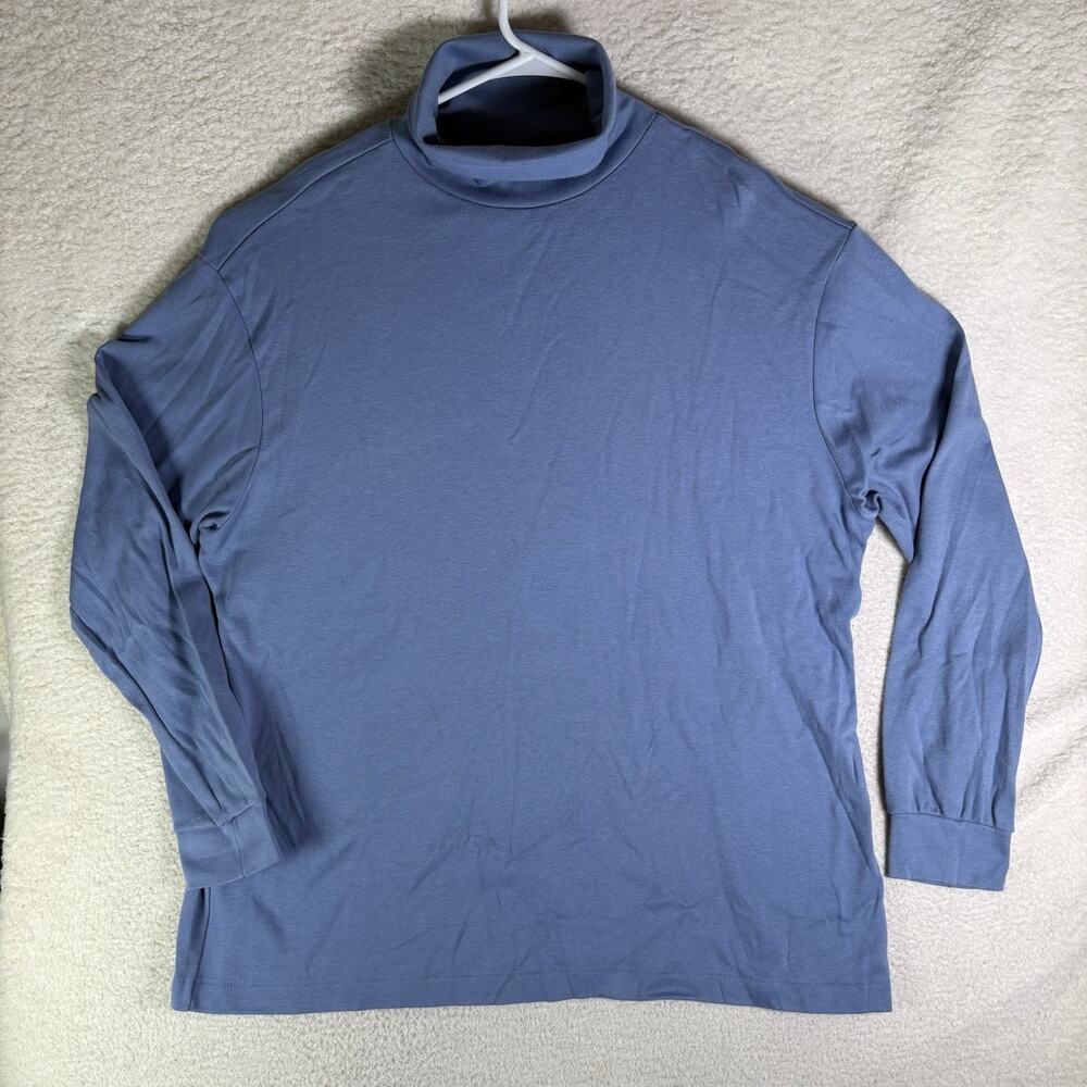 Vintage Lands End Turtleneck Mens 2XL Blue Made in USA Long Sleeve 90s Pullover